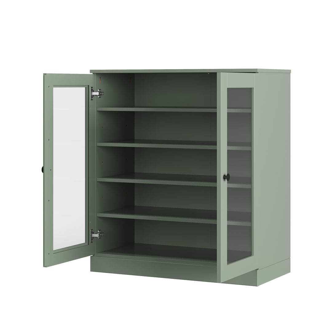 100% Solid Wood Glass Door Shoe Storage Cabinet with Adjustable Shelves, Space Saving Stackable Entryway Organizer, 32" W x 35.75" H