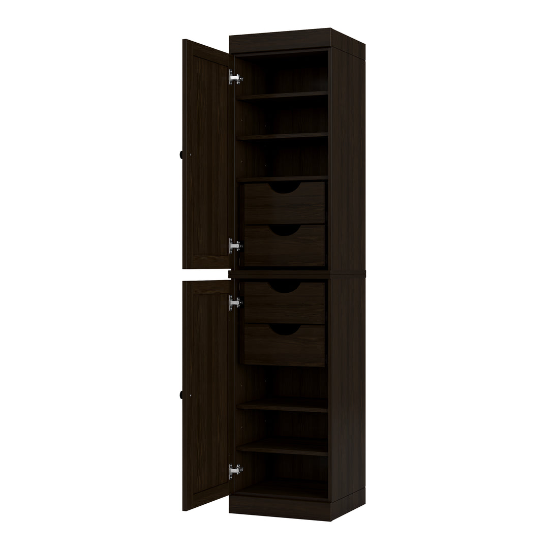 100% Solid Wood Bathroom Storage Cabinet, Shaker Doors, 4 Drawers, Adjustable Shelves, 16.5" Wide, 71.5" Tall