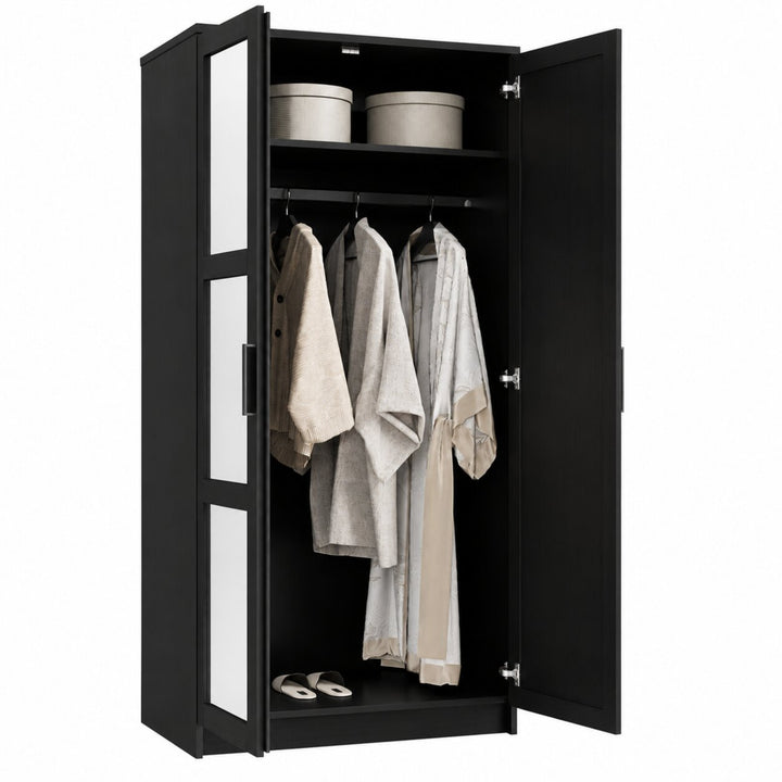 100% Solid Wood 2-Door Wardrobe Armoire with Mirrored Doors, Bedroom Closet Storage - Urban Collection