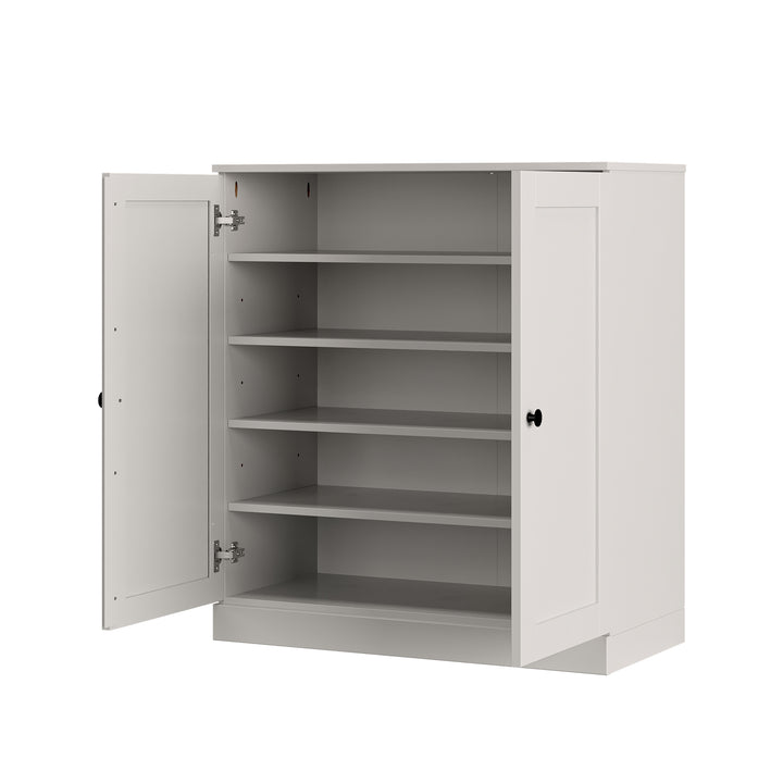 100% Solid Wood Shoe Storage Cabinet with Shaker Doors, Adjustable Shelves, Space Saving Stackable Entryway Organizer, 32" W x 35.75" H