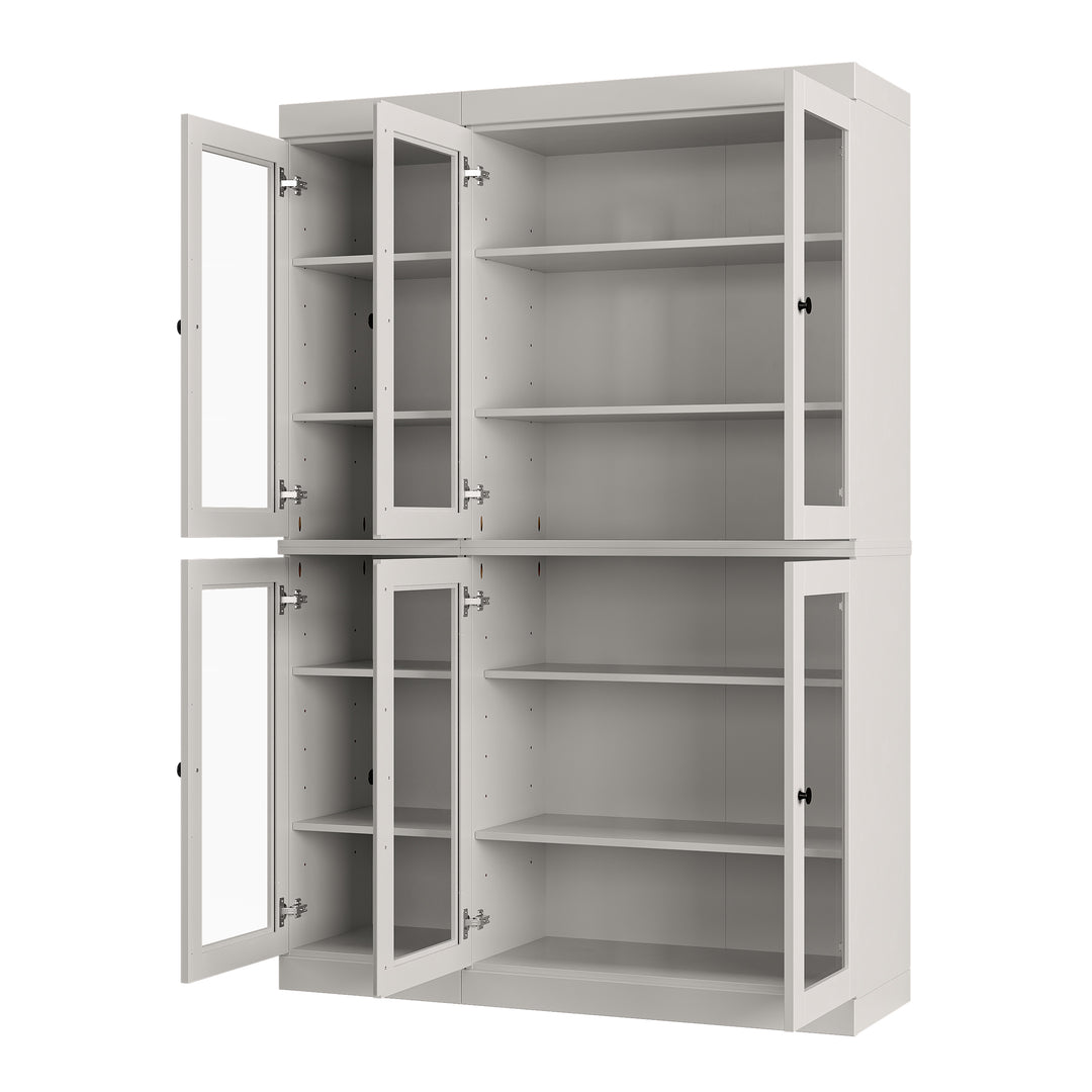 100% Solid Wood Kitchen Pantry China Cabinet, Tall Freestanding Modular Storage with Glass Doors, Adjustable Shelves, 48.5" W x 71.5" H