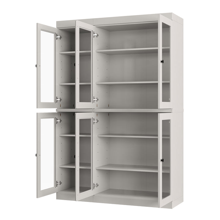 100% Solid Wood Kitchen Pantry China Cabinet, Tall Freestanding Modular Storage with Glass Doors, Adjustable Shelves, 48.5" W x 71.5" H
