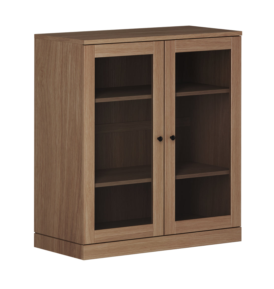 Premium 100% Solid European Oak Hardwood 3-Shelf Modular Bookcase with Tinted Glass Doors – 32" Wide, 35.75" Tall