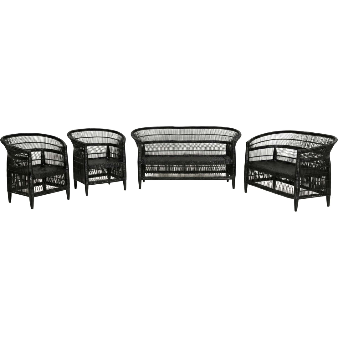 100% Handwoven Natural Rattan 4-Piece Indoor Seating Set with 2 Chairs, Loveseat, and 3-Seater Settee, Solid Wood Frame, Boho Farmhouse, Authentic African Craftsmanship