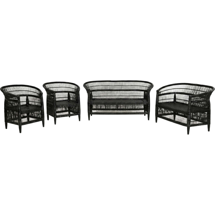 100% Handwoven Natural Rattan 4-Piece Indoor Seating Set with 2 Chairs, Loveseat, and 3-Seater Settee, Solid Wood Frame, Boho Farmhouse, Authentic African Craftsmanship