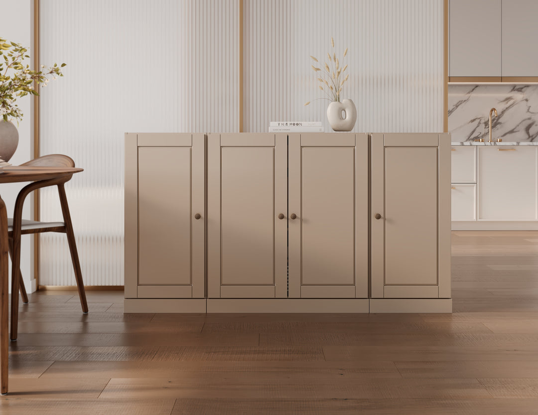 100% Solid Brazilian Pine Wood 65" Sideboard with Raised Panel Doors, 2-Drawers and Adjustable Shelves