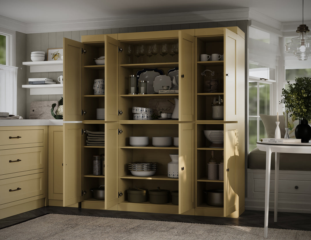 100% Solid Wood 65" Pantry Cabinet, 8 Shaker Wood Doors