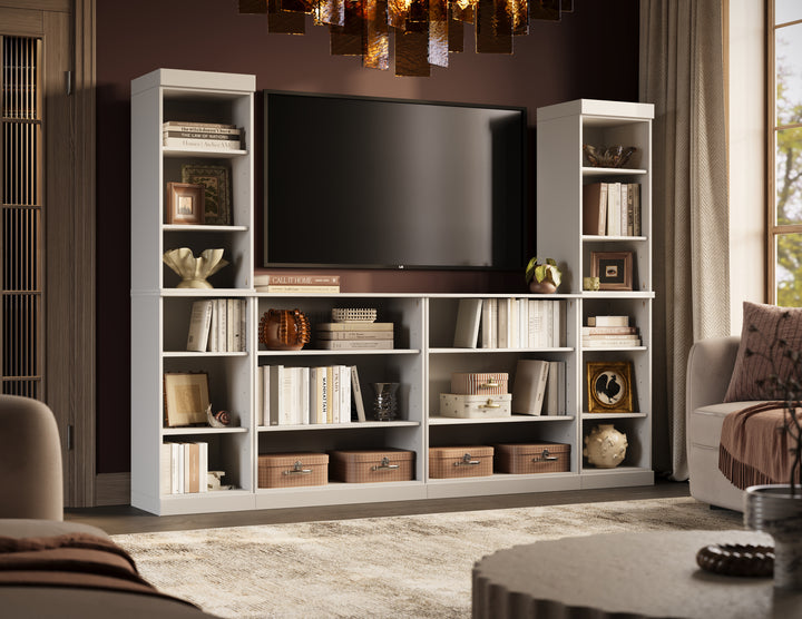100% Solid Wood 6-Piece Entertainment Center Wall Unit with Storage, Open Cabinets, Adjustable Shelves, 97" W x 71.5" H