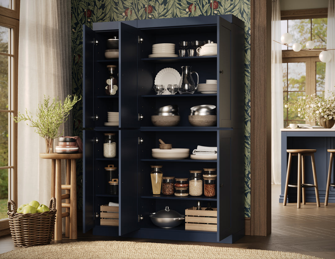 100% Solid Wood 48.5" Pantry Cabinet, Shaker Wood Doors