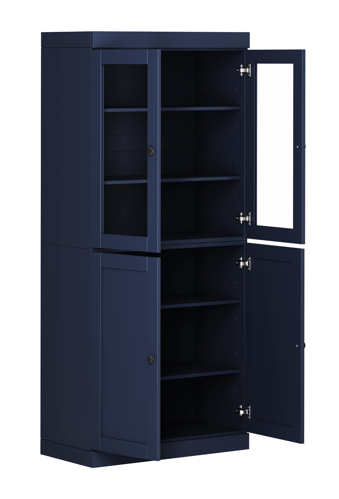 100% Solid Wood 6-Shelf 32" Bookcase, 2 Glass Doors, 2 Shaker Wood Doors, Adjustable Shelves