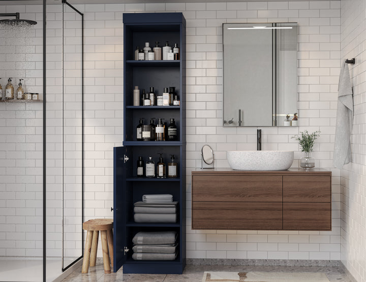 100% Solid Wood Tall Freestanding Modular Bathroom Linen Storage Cabinet with Open Shelf & Shaker Door, Adjustable Shelves, 16.5" W x 71.5" H