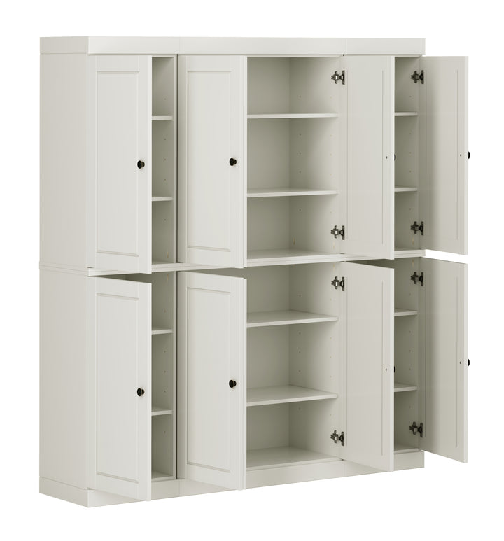 100% Solid Wood Kitchen Pantry Cabinet, Tall Freestanding Modular Storage with Raised Panel Doors, Adjustable Shelves, 65" W x 71.5" H