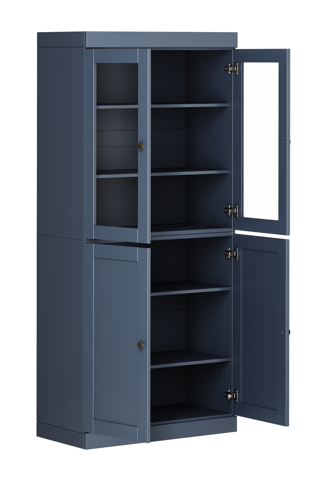 100% Solid Wood 6-Shelf 32" Bookcase, 2 Glass Doors, 2 Shaker Wood Doors, Adjustable Shelves