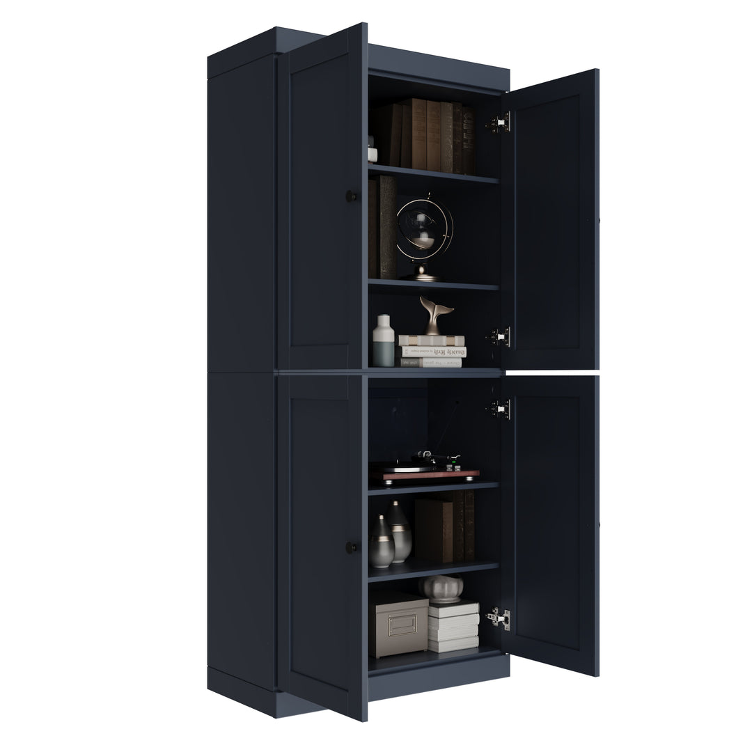 100% Solid Wood 6-Shelf 32" Bookcase, Shaker Wood Doors, Adjustable Shelves