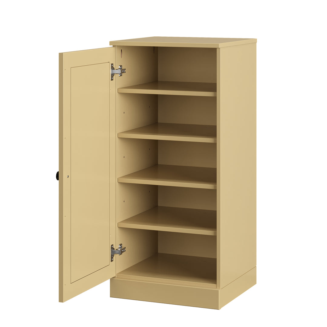 100% Solid Wood Narrow Shoe Storage Cabinet with Raised Panel Door, Adjustable Shelves, Space Saving Stackable Organizer, 16.5" W x 35.75" H