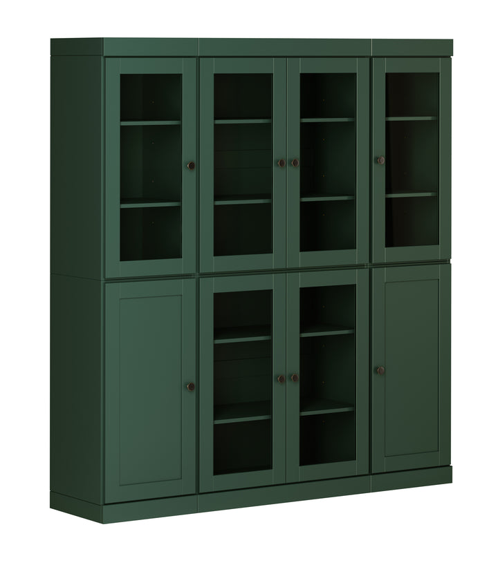 100% Solid Wood 65" China Pantry Cabinet, 6 Clear Glass, 2 Shaker Wood Doors