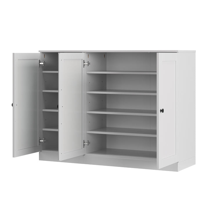100% Solid Wood Shoe Storage Cabinet with Shaker Doors, Adjustable Shelves, Space Saving Modular Entryway Organizer, 48.5" W x 35.75" H