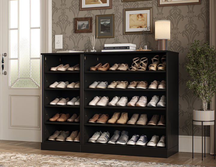 100% Solid Wood Open Shoe Storage Cabinet with Adjustable Shelves, Space Saving Modular Entryway Organizer, 48.5" W x 35.75" H