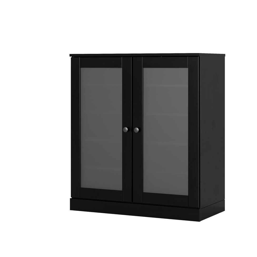 100% Solid Wood Frosted Glass Door Shoe Storage Cabinet with Adjustable Shelves, Space Saving Stackable Entryway Organizer, 32" W x 35.75" H