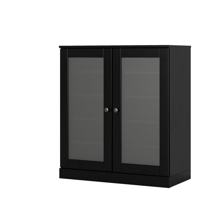 100% Solid Wood Frosted Glass Door Shoe Storage Cabinet with Adjustable Shelves, Space Saving Stackable Entryway Organizer, 32" W x 35.75" H