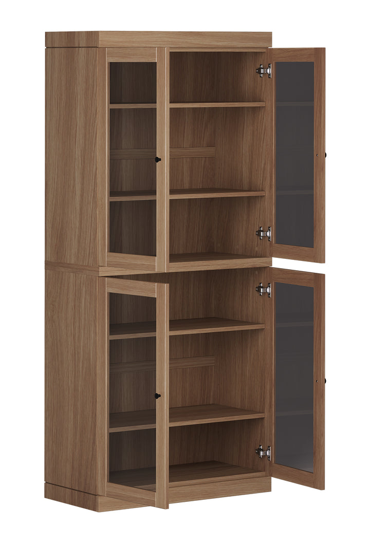 Premium 100% Solid European Oak Hardwood 6-Shelf Modular Bookcase with Tinted Glass Doors – 32" Wide, 71.5" Tall