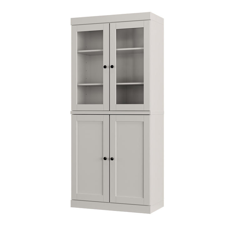 100% Solid Wood Kitchen Pantry China Cabinet, Tall Freestanding Modular Storage with Glass & Shaker Doors & 2 Drawers, Adjustable Shelves, 32" W x 71.5" H