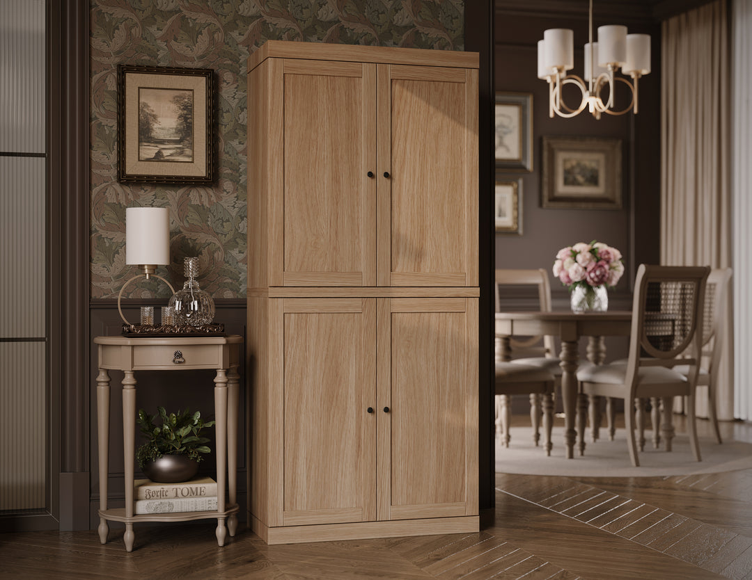 Premium 100% Solid European Oak Hardwood Modular Dining Room Cabinet with Shaker Doors – 32" Wide, 71.5" Tall