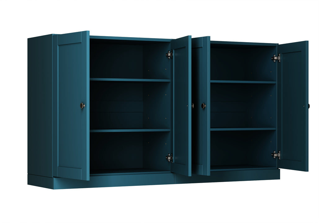 100% Solid Brazilian Pine Wood Sideboard, Shaker Doors, Adjustable Shelves, 64" Wide, 35.75" Tall