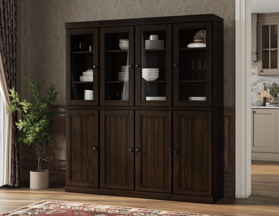 100% Solid Wood Kitchen Pantry Cabinet, Tall Freestanding Modular Storage with Glass & Shaker Doors, Adjustable Shelves, 65" W x 71.5" H