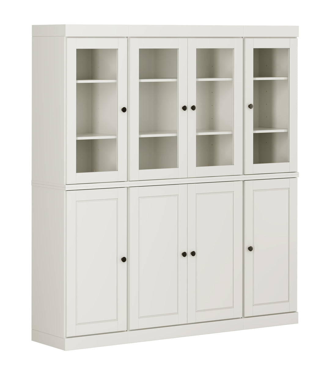 100% Solid Wood Kitchen Pantry Cabinet, Tall Freestanding Modular Storage with Glass & Raised Panel Doors, Adjustable Shelves, 65" W x 71.5" H
