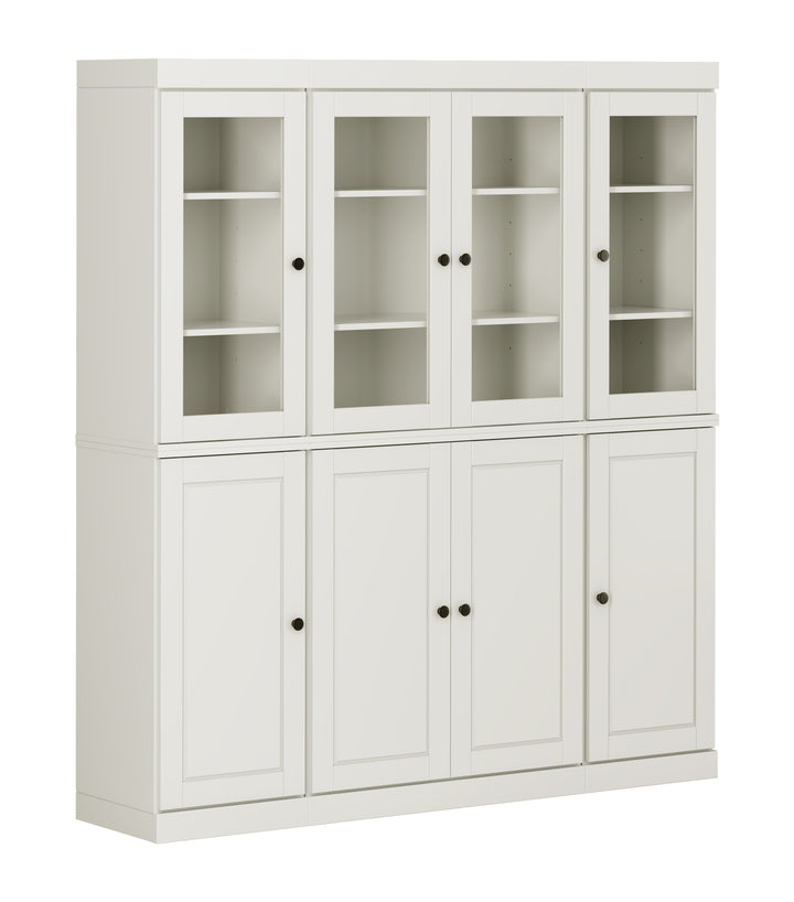 100% Solid Wood Kitchen Pantry Cabinet, Tall Freestanding Modular Storage with Glass & Raised Panel Doors, Adjustable Shelves, 65" W x 71.5" H