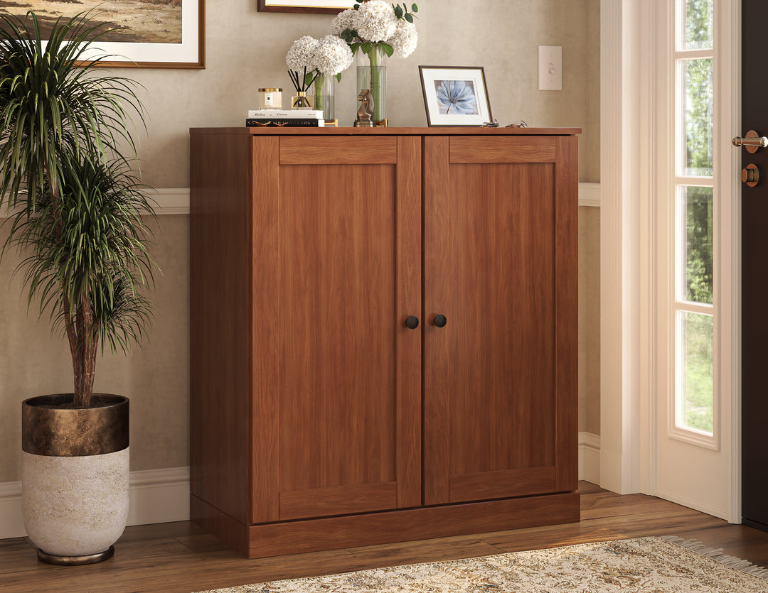 100% Solid Wood Shoe Storage Cabinet with Shaker Doors, Adjustable Shelves, Space Saving Stackable Entryway Organizer, 32" W x 35.75" H