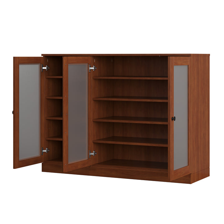 100% Solid Wood Frosted Glass Door Shoe Storage Cabinet, Adjustable Shelves, Space Saving Modular Entryway Organizer, 48.5" W x 35.75" H