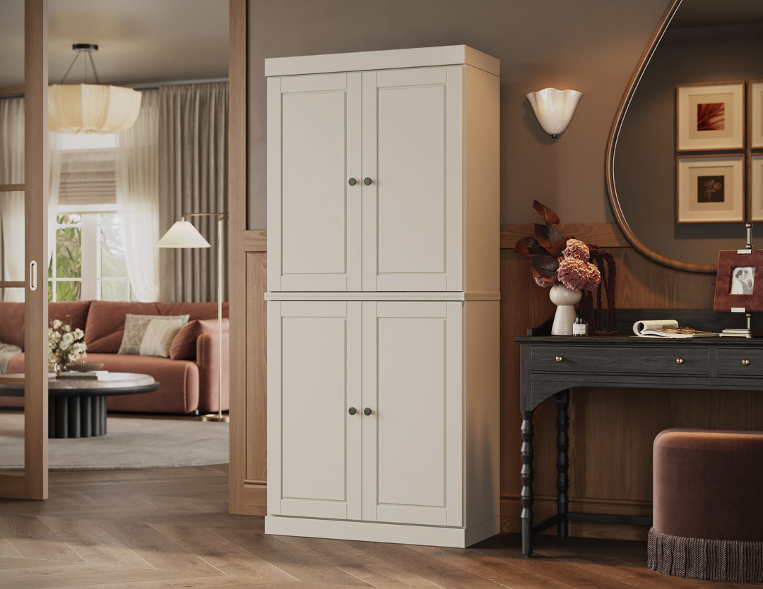 100% Solid Wood Tall Modular Bookcase with Doors, Storage Bookshelf with Adjustable Shelves, 32" W x 71.5" H