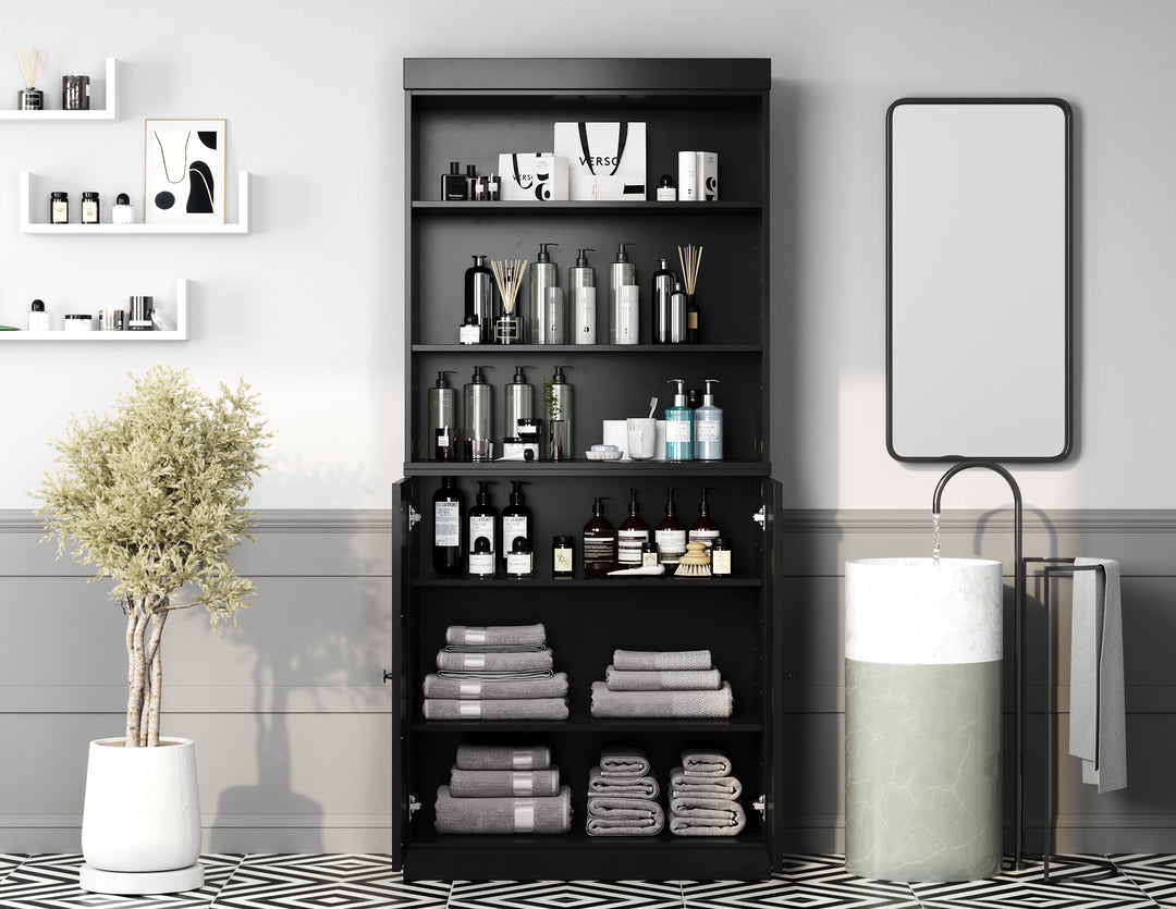 100% Solid Brazilian Pine Wood 32" Bathroom Storage Cabinet with Bottom Shaker Doors and Adjustable Shelves