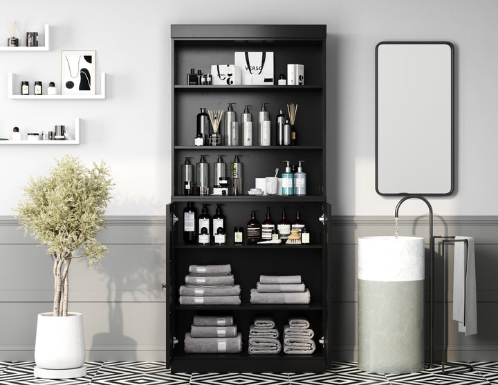 100% Solid Brazilian Pine Wood 32" Bathroom Storage Cabinet with Bottom Shaker Doors and Adjustable Shelves