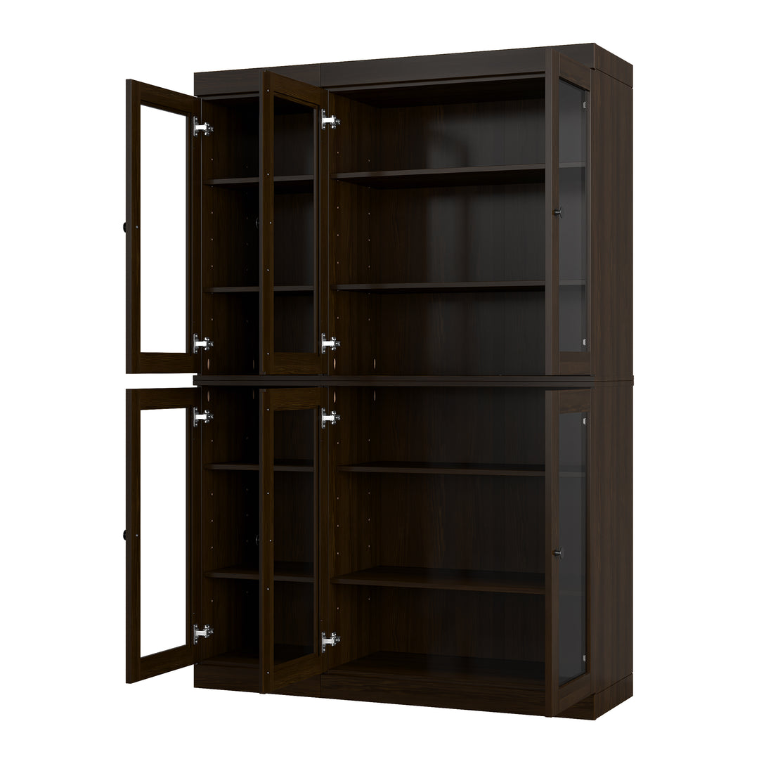 100% Solid Wood Kitchen Pantry China Cabinet, Tall Freestanding Modular Storage with Glass Doors, Adjustable Shelves, 48.5" W x 71.5" H