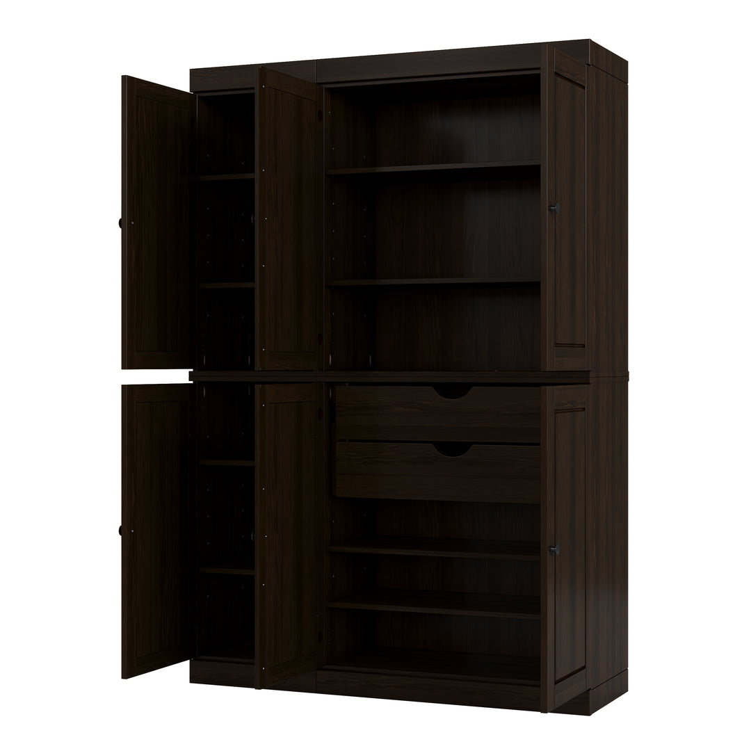 100% Solid Wood Tall Freestanding Kitchen Pantry Cabinet with Doors & 2 Drawers, Modular Storage Cabinet with Adjustable Shelves, 48.5" W x 71.5" H