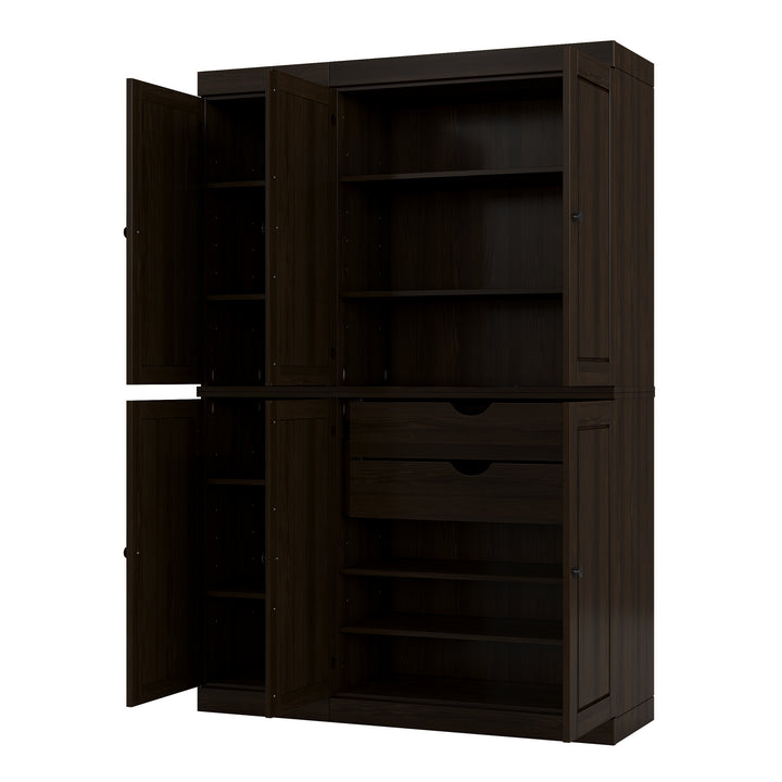 100% Solid Wood Tall Freestanding Kitchen Pantry Cabinet with Doors & 2 Drawers, Modular Storage Cabinet with Adjustable Shelves, 48.5" W x 71.5" H