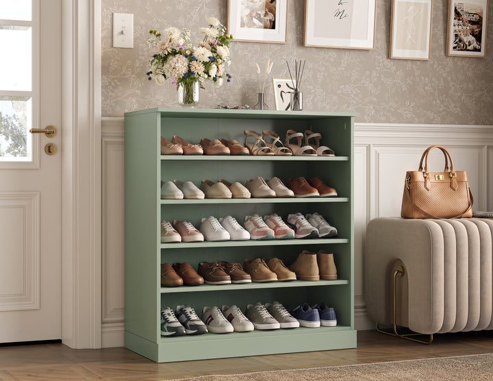 100% Solid Wood Open Shoe Storage Cabinet with Adjustable Shelves, Space Saving Stackable Entryway Organizer, 32" W x 35.75" H