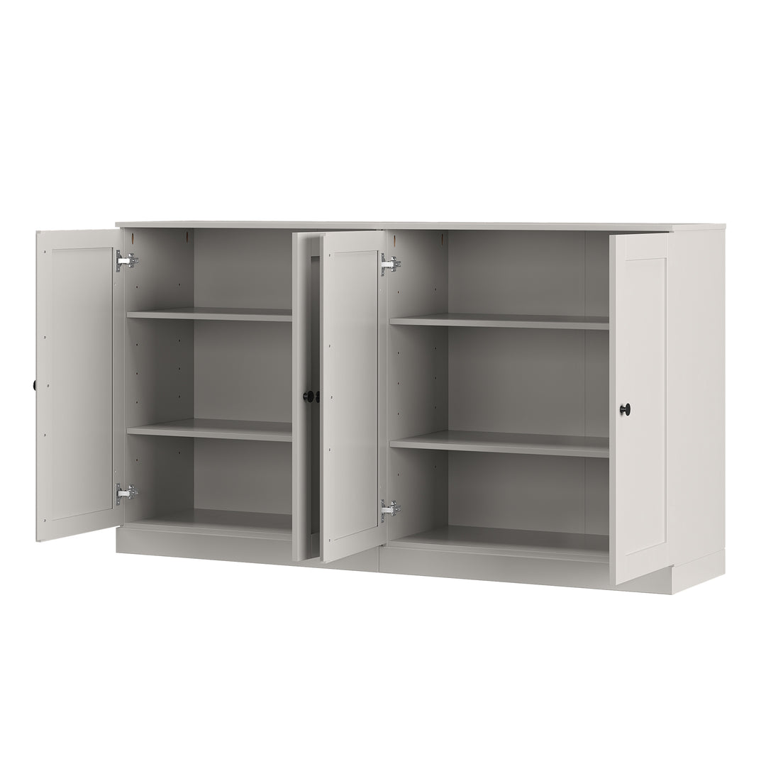 100% Solid Wood Sideboard Buffet with Shaker Doors, Credenza Server for Dining Room Storage, Adjustable Shelves, 64" W x 35.75" H