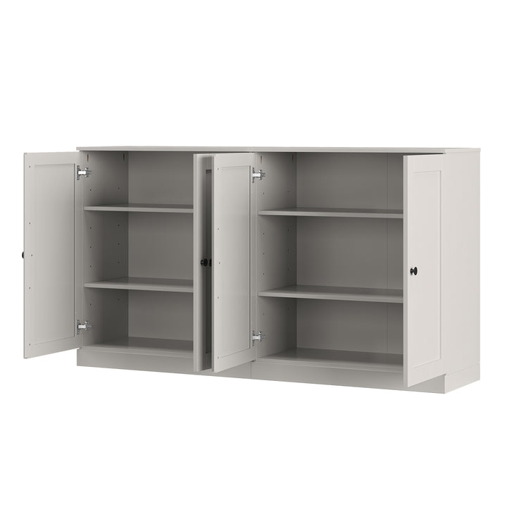 100% Solid Wood Sideboard Buffet with Shaker Doors, Credenza Server for Dining Room Storage, Adjustable Shelves, 64" W x 35.75" H