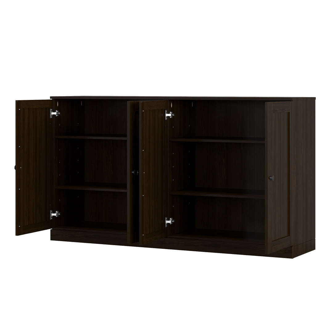 100% Solid Wood Sideboard Buffet with Shaker Doors, Credenza Server for Dining Room Storage, Adjustable Shelves, 64" W x 35.75" H