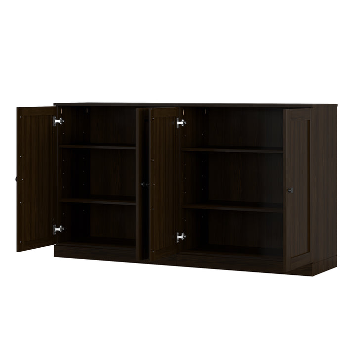 100% Solid Wood Sideboard Buffet with Shaker Doors, Credenza Server for Dining Room Storage, Adjustable Shelves, 64" W x 35.75" H