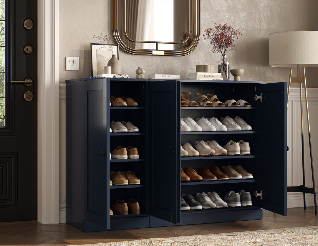 100% Solid Wood Shoe Storage Cabinet with Shaker Doors, Adjustable Shelves, Space Saving Modular Entryway Organizer, 48.5" W x 35.75" H