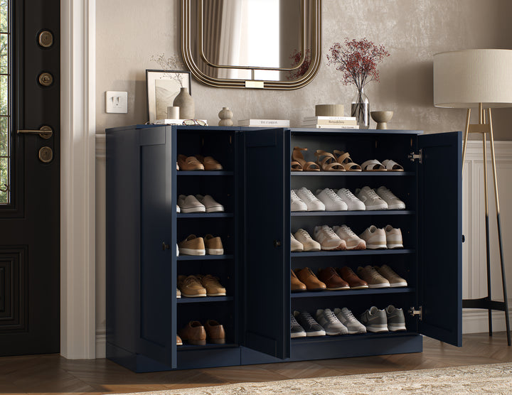 100% Solid Wood Shoe Storage Cabinet with Shaker Doors, Adjustable Shelves, Space Saving Modular Entryway Organizer, 48.5" W x 35.75" H