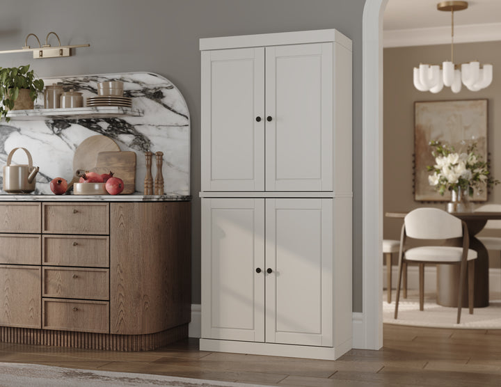 100% Solid Wood Tall Freestanding Kitchen Pantry Cabinet with Doors & 2 Drawers, Modular Storage Cabinet with Adjustable Shelves, 32" W x 71.5" H