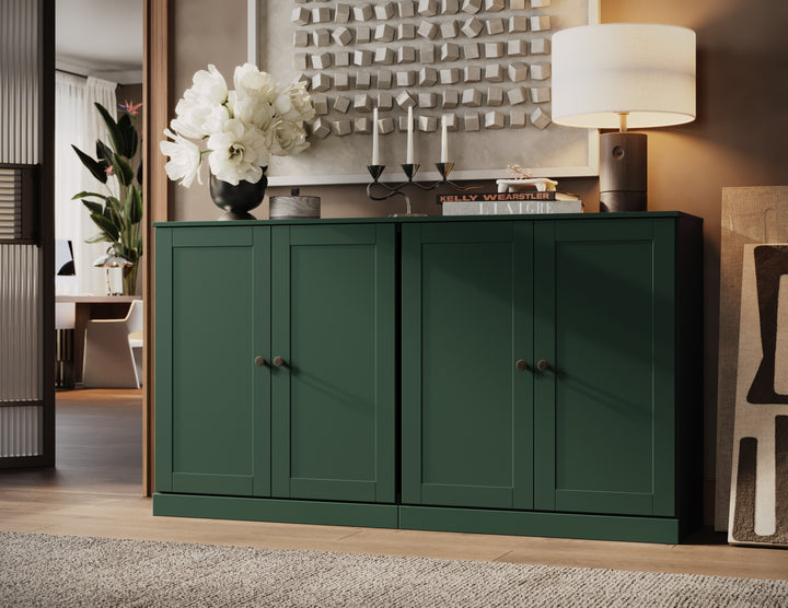 100% Solid Brazilian Pine Wood 64" Sideboard with Shaker Doors, 4-Drawers and Adjustable Shelves