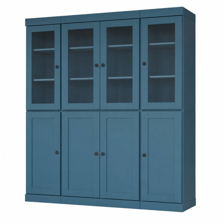 100% Solid Wood China Kitchen Pantry Cabinet, Tall Freestanding Modular Storage with Frosted Glass & Shaker Doors, Adjustable Shelves, 65" W x 71.5" H