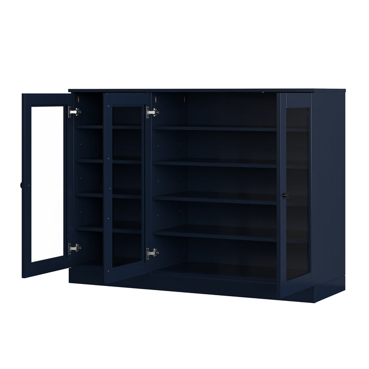 100% Solid Wood Glass Door Shoe Storage Cabinet, Adjustable Shelves, Space Saving Modular Entryway Organizer, 48.5" W x 35.75" H